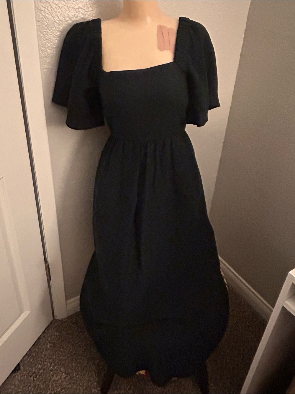 NEW DAY Black Square-Neck Midi Dress with Flutter Sleeves, from target. Size xs